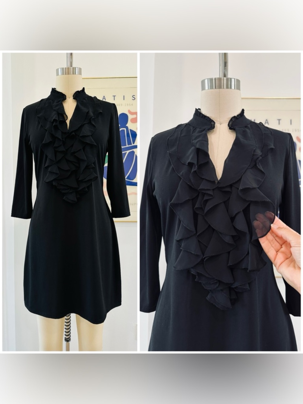 White House Black Market Black Ruffle-Front Mini Dress